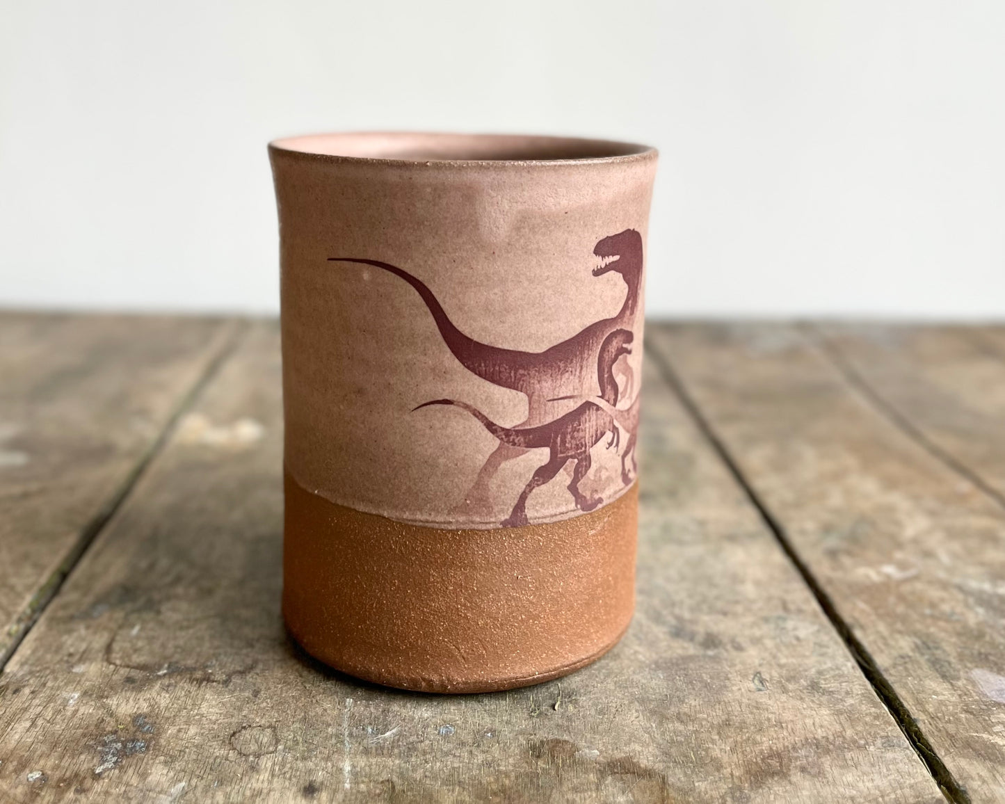 Parent/Child Velociraptor Mug - pink matte