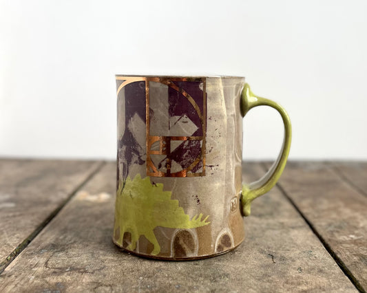 Mug with slip, gold decals and image transfer