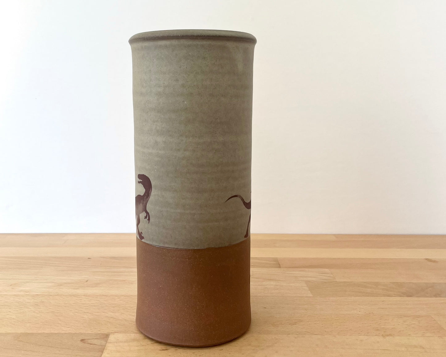 Cylindrical Vase with velociraptor pack - warm grey matte