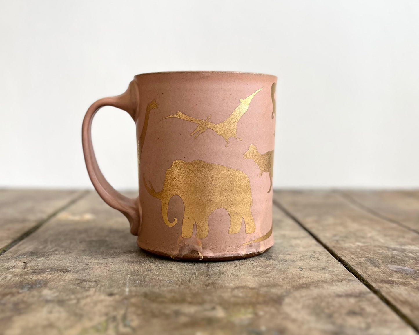 Gold Dinosaur Mug - Matte Pink