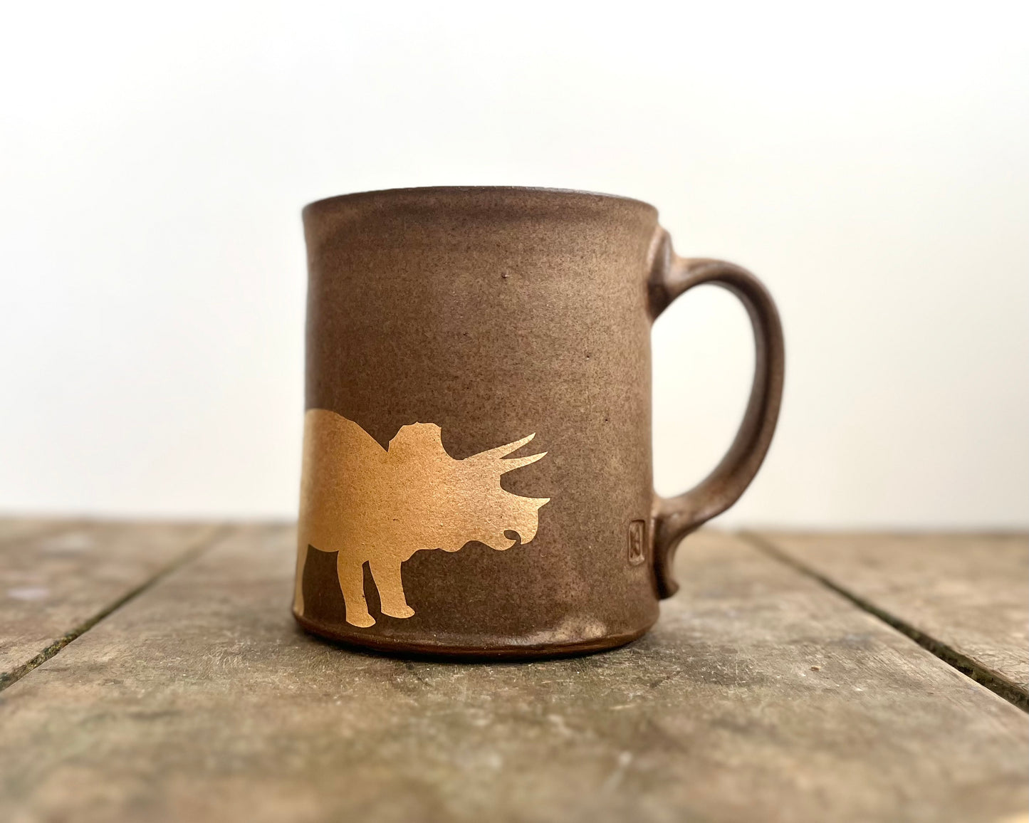 Gold Triceratops Mug - Matte Brown