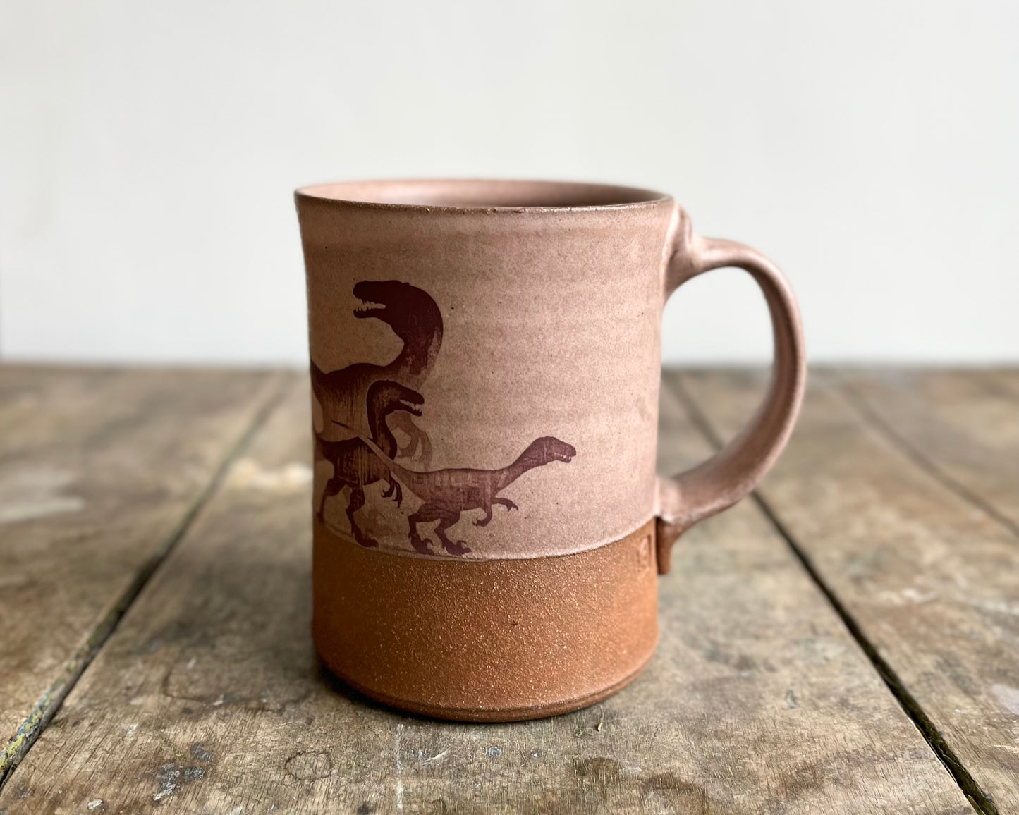 Parent/Child Velociraptor Mug - pink matte
