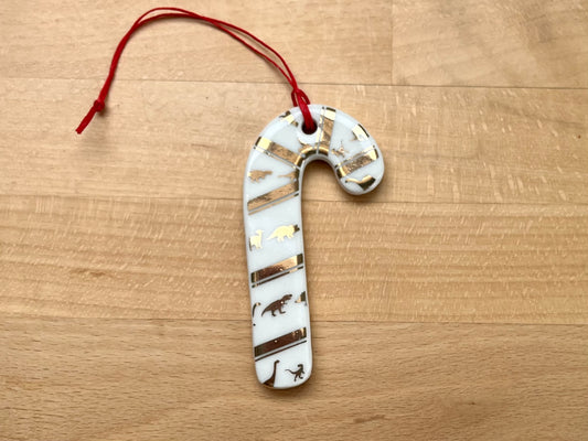 Candy cane ornament with mini dinos