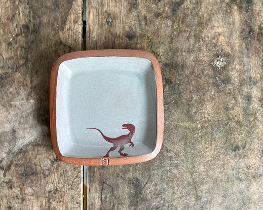 Velociraptor Small Squared Dish - blue