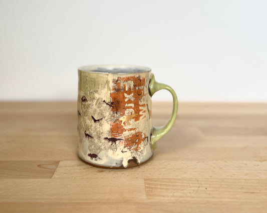 Mug with slip, gold decals and image transfer