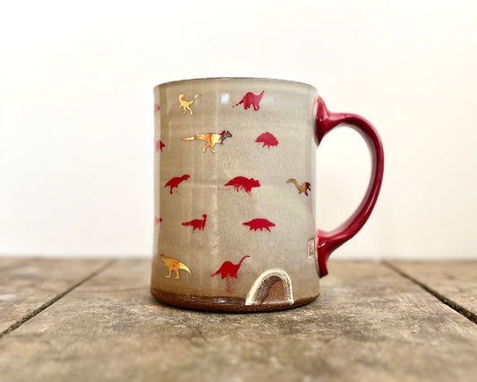 Mug with slip, gold decals and image transfer