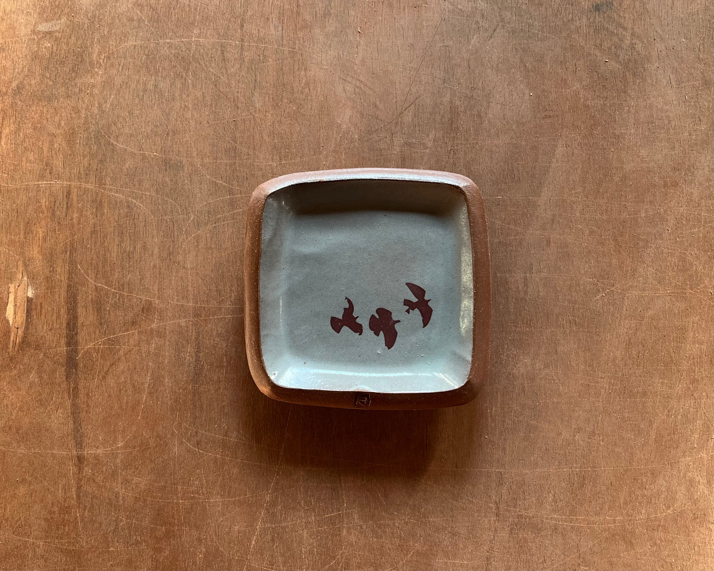 Small Squared Dish with birds - blue