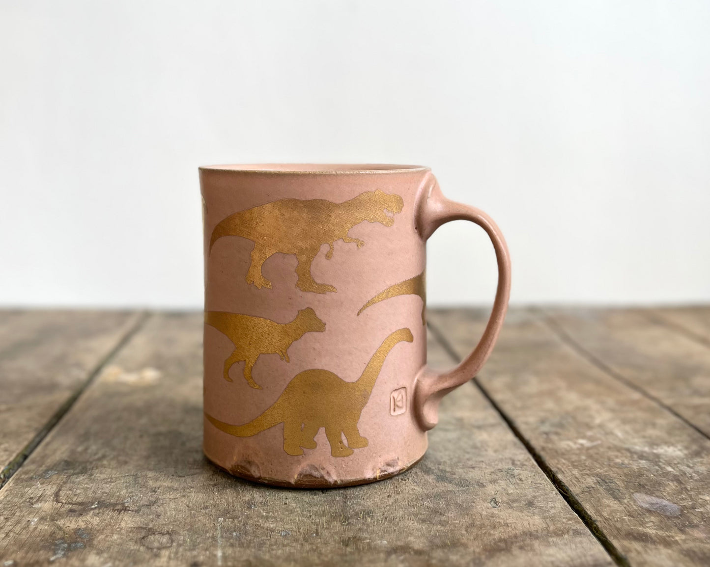 Gold Dinosaur Mug - Matte Pink