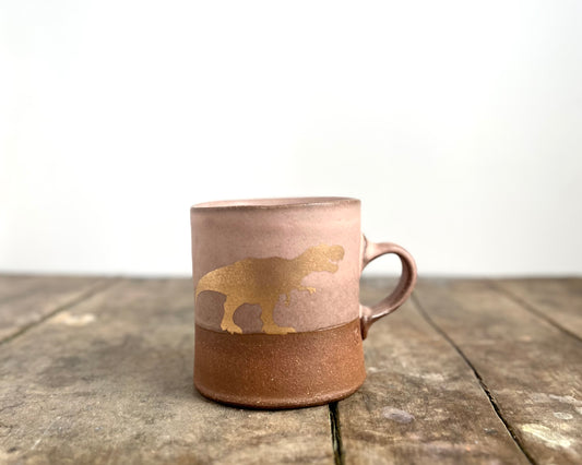 Gold T-Rex Americano Mug - pink matte