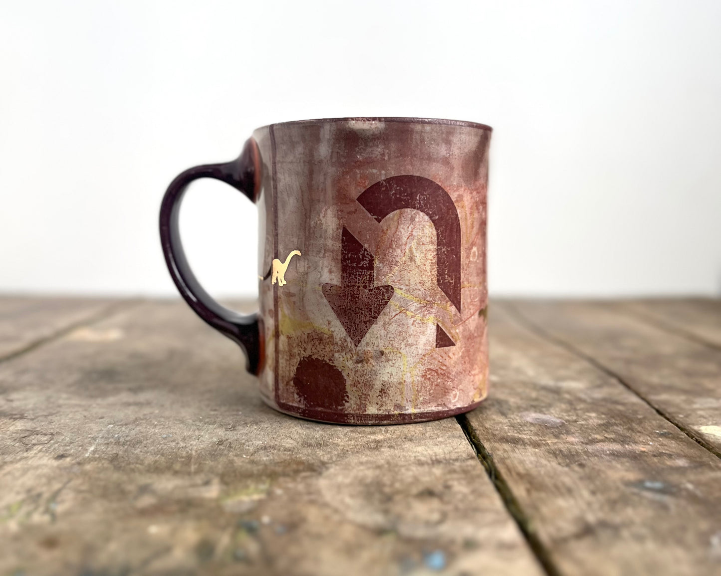 Mug with slip, gold decals and image transfer