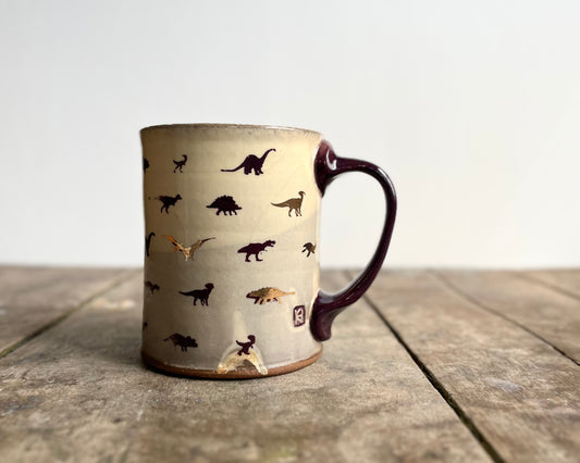 Mug with purple handle, gold decals and image transfer