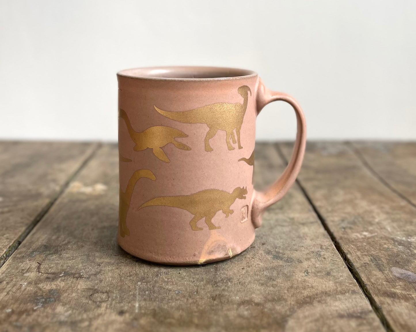 Gold Dinosaur Mug - Matte Pink