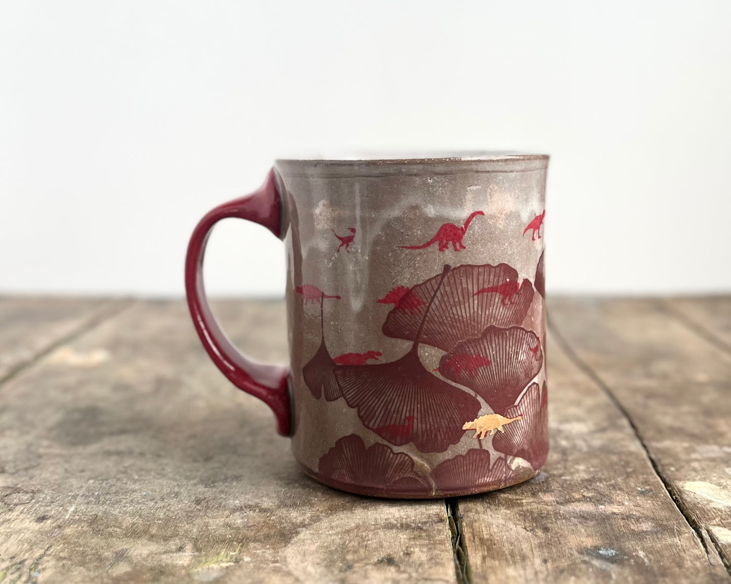 Mug with slip, gold decals and image transfer