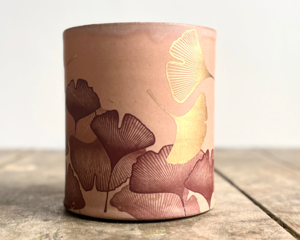 Gold Ginkgo Mug - matte pink