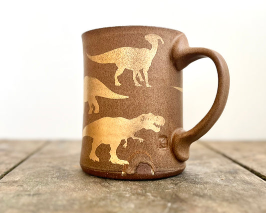 Gold Dinosaur Mug - Matte Brown