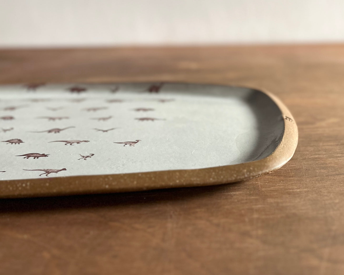 Small Dinos Large Rectangle Plate - white