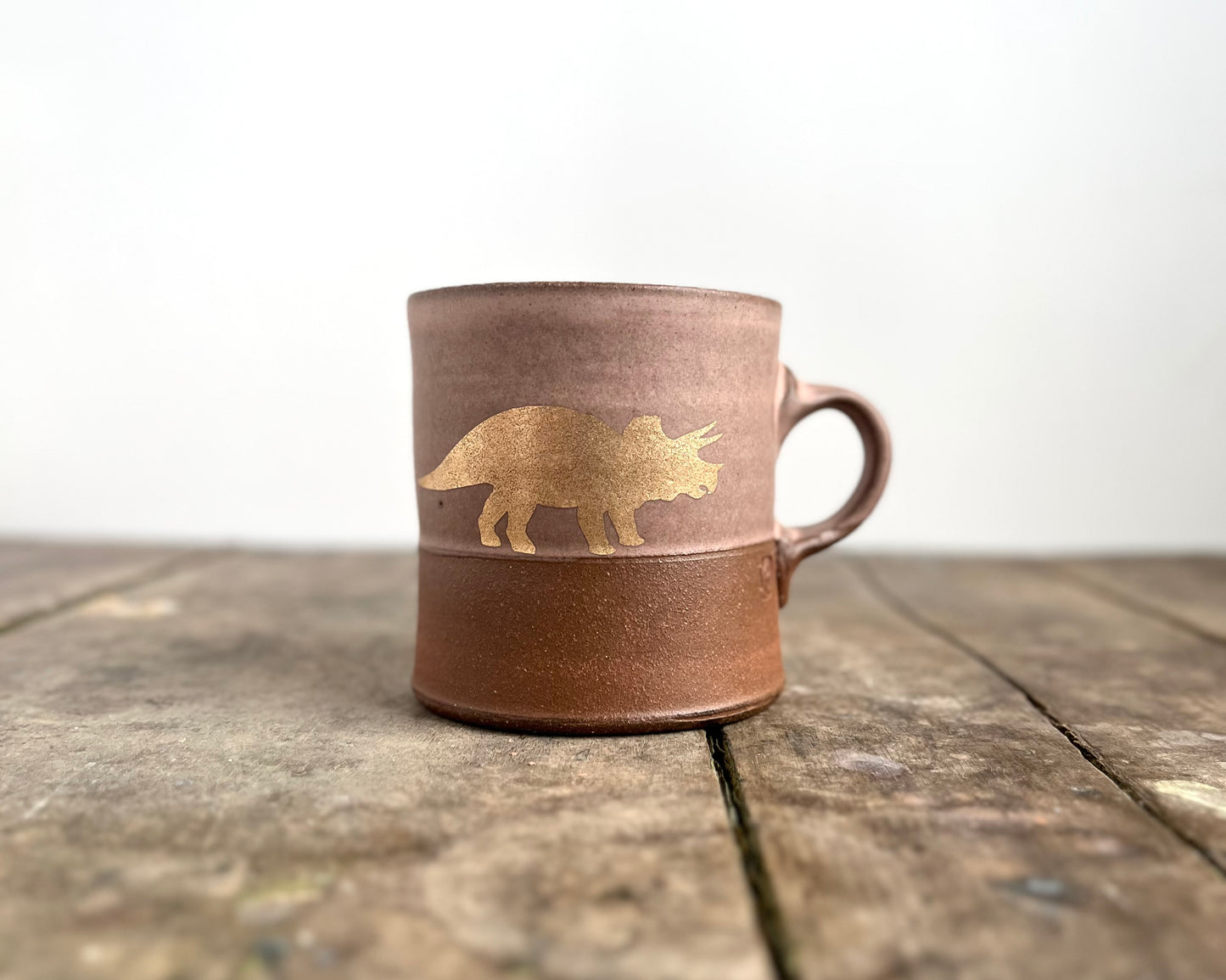 Gold Triceratops Americano Mug - pink matte
