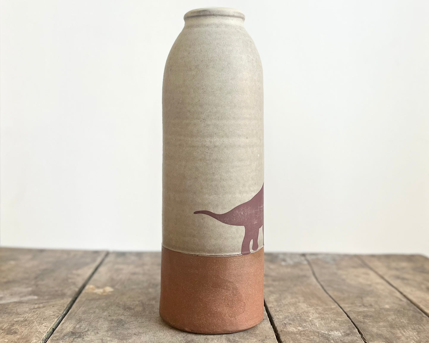 Vase with Brachiosaurus , Large - warm grey matte