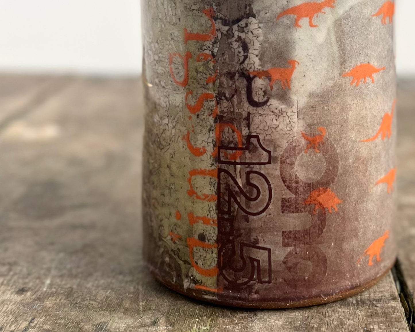 Mug with slip, gold decals and image transfer
