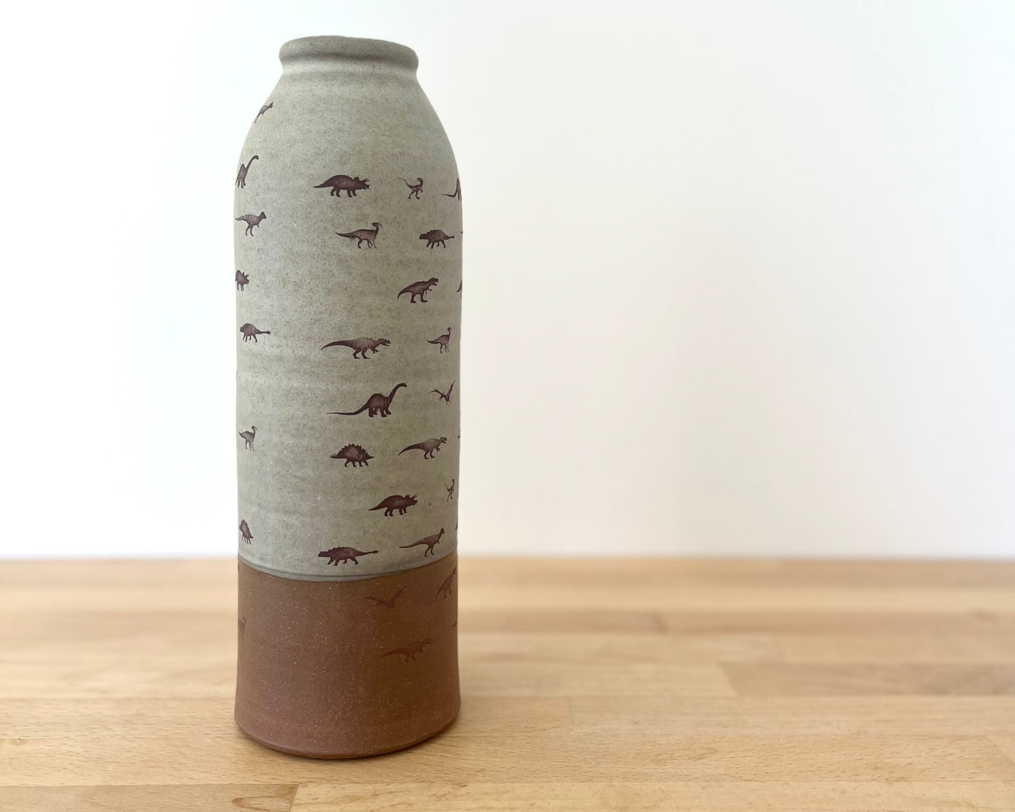 Vase with little dinosaurs, Large - warm grey matte