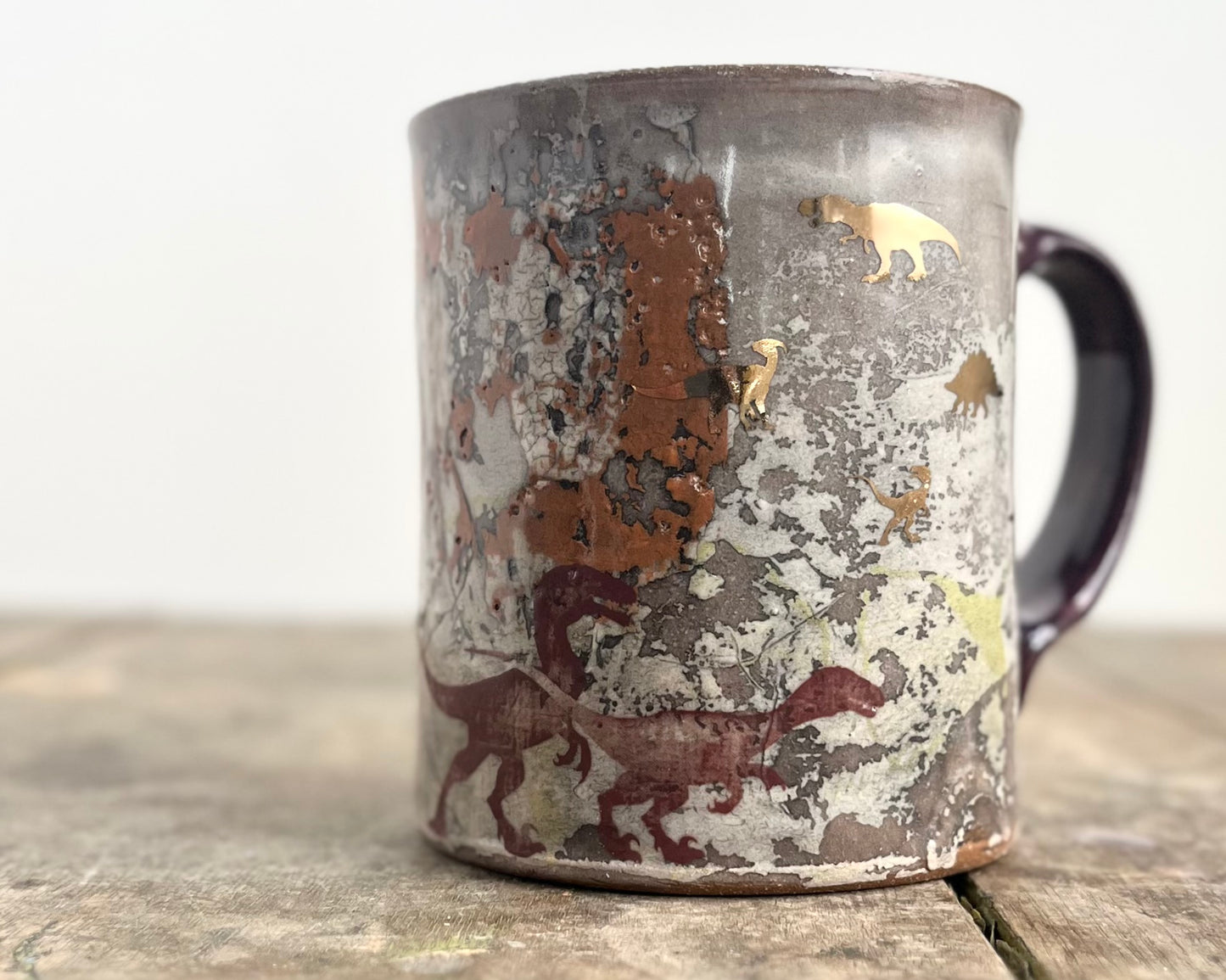 Mug with slip, gold decals and image transfer