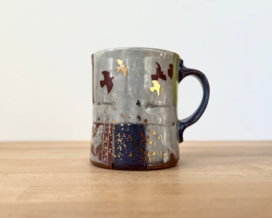 Collage mug with birds