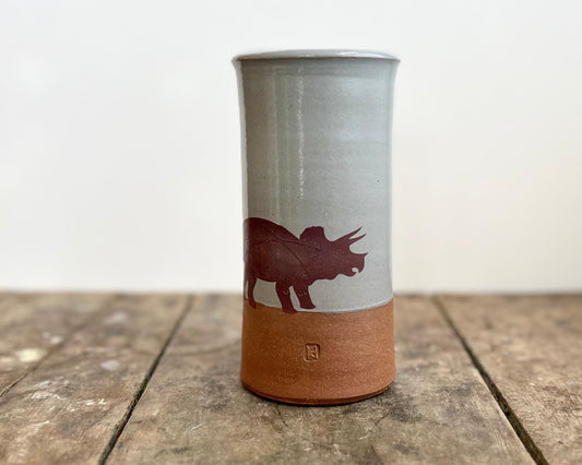 Cylindrical Vase with Triceratops- blue