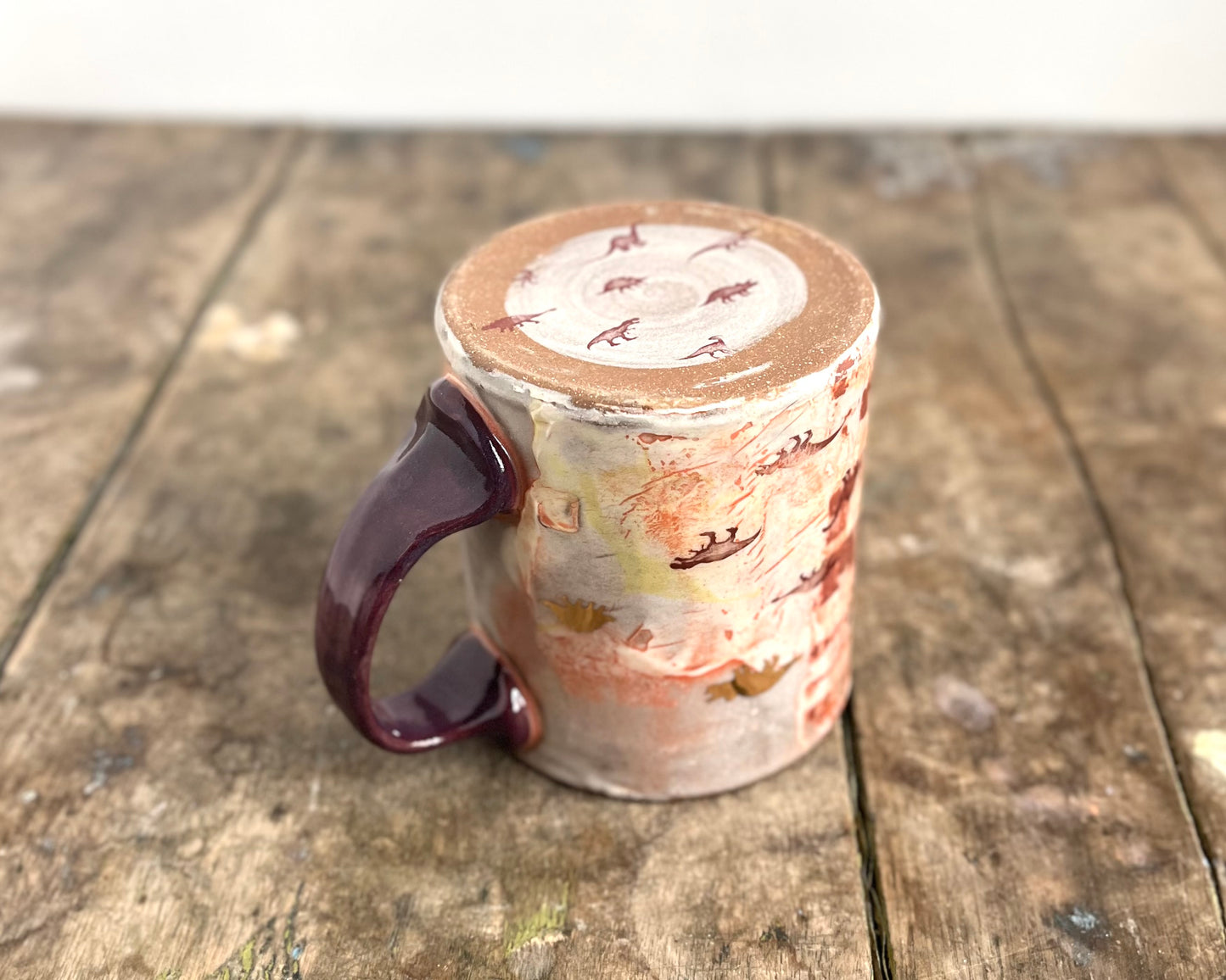 Mug with slip, gold decals and image transfer