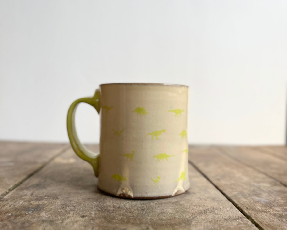 Mug with green handle, gold decals and image transfer