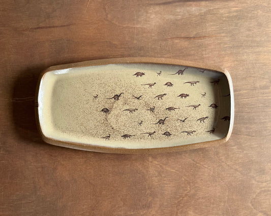 Dino Pattern medium Rectangle Plate - yellow