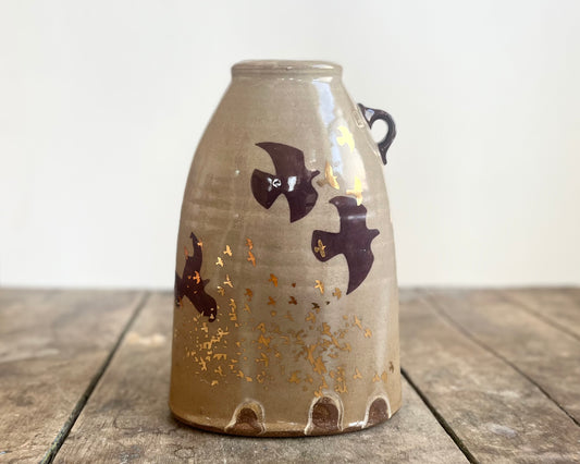 Flattened Vase with Gold Birds