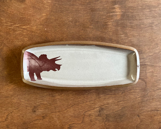 Triceratops small Rectangle Plate - white