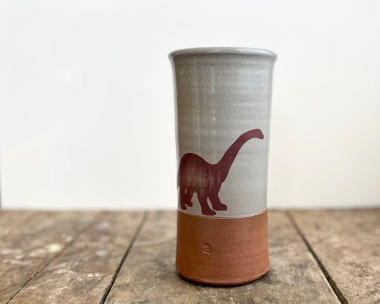 Cylindrical Vase with Diplodocus - blue