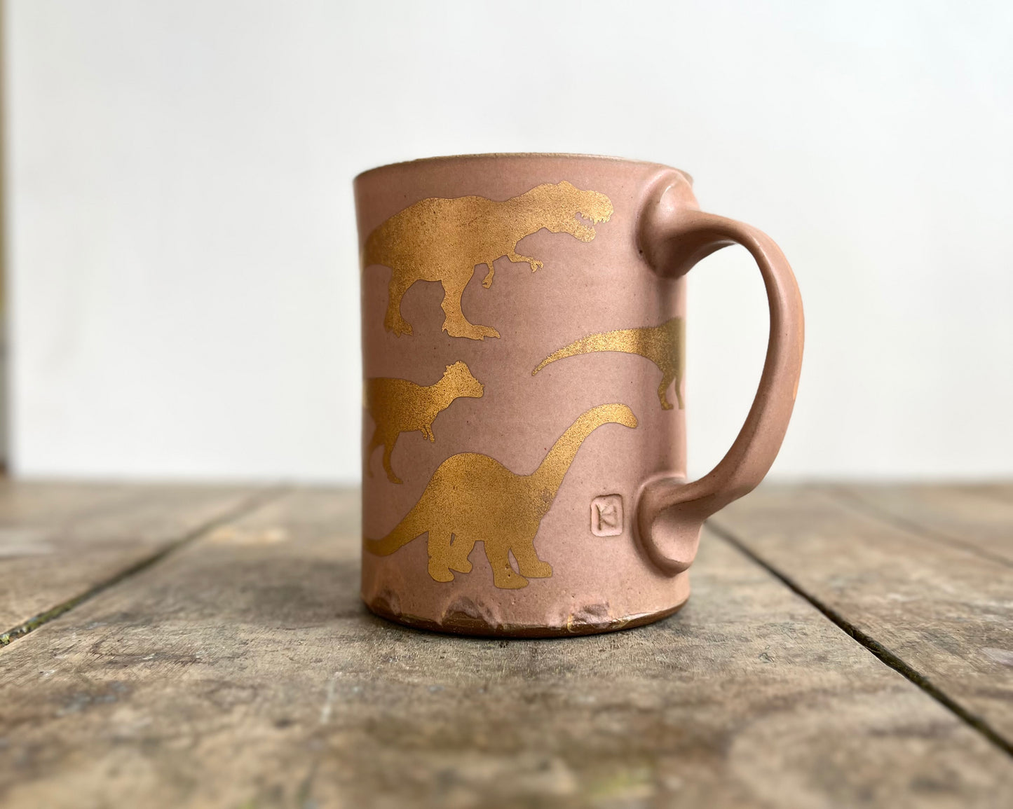 Gold Dinosaur Mug - Matte Pink