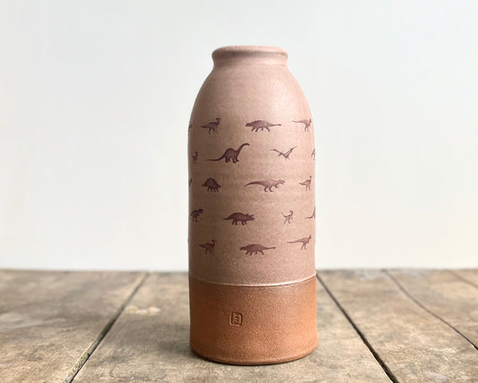 Vase with Small Dinosaurs - pink matte