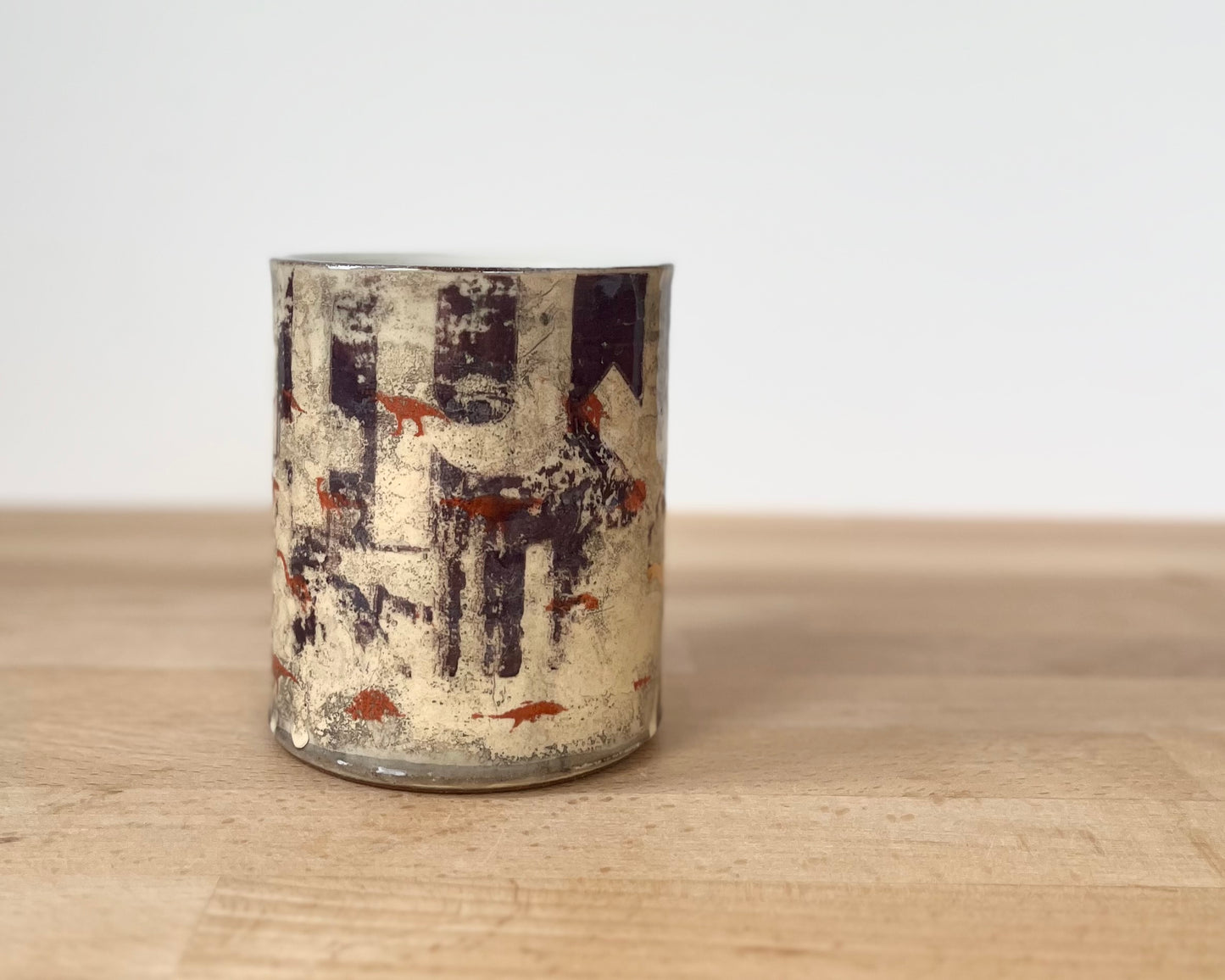 Mug with slip, gold decals and image transfer