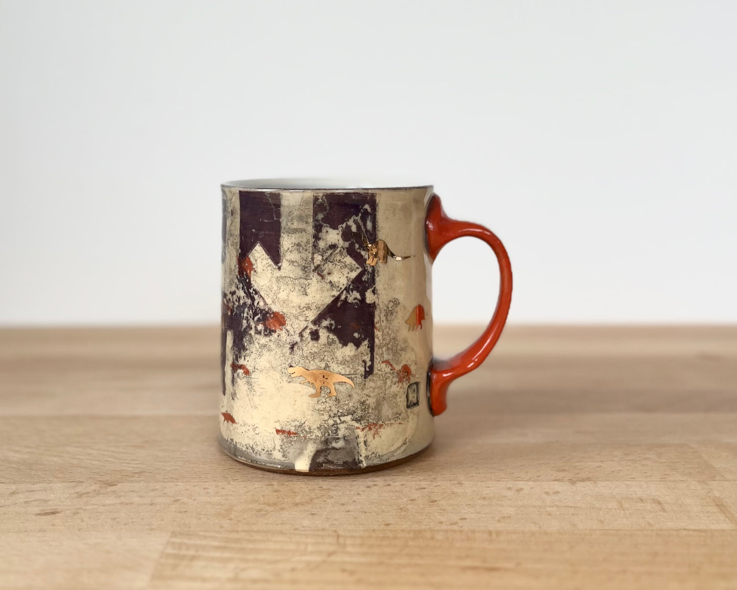 Mug with slip, gold decals and image transfer