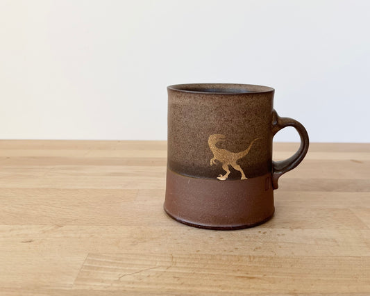 Gold Velociraptor Americano Mug - brown matte