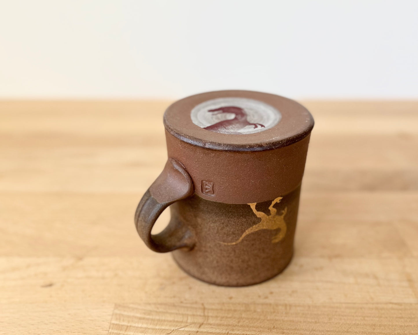 Gold Velociraptor Americano Mug - brown matte