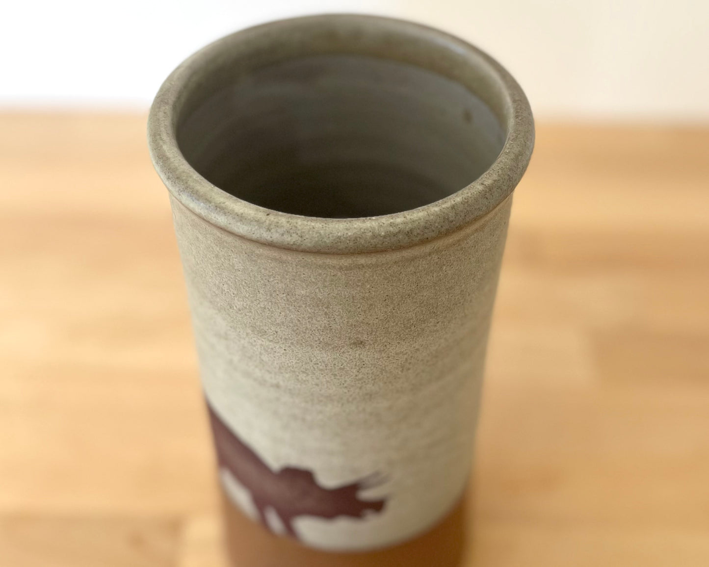 Cylindrical Vase with triceratops- warm grey matte