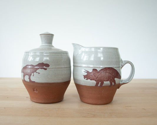 Cream and Sugar Set with T-Rex and Triceratops