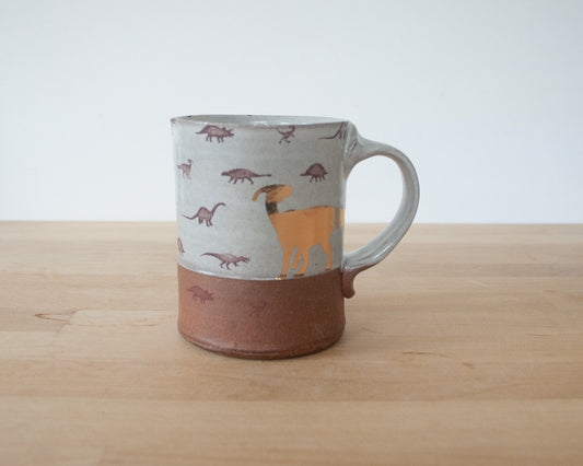 Gold Parasaurolophus mug with little dinosaurs