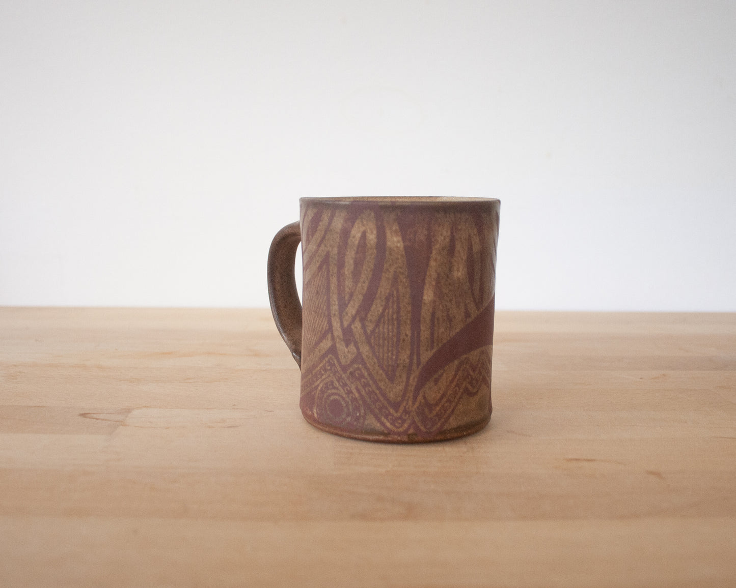 Mug with T-Rex and Background Pattern - matte brown