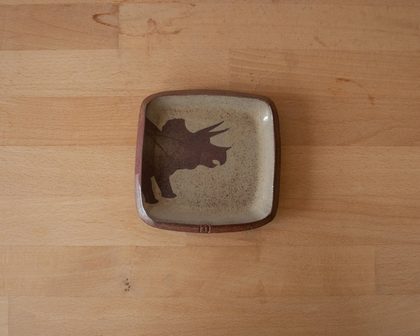 Triceratops Small Squared Dish - yellow