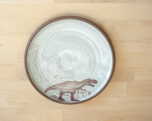 T-Rex Side Plate with background pattern - white